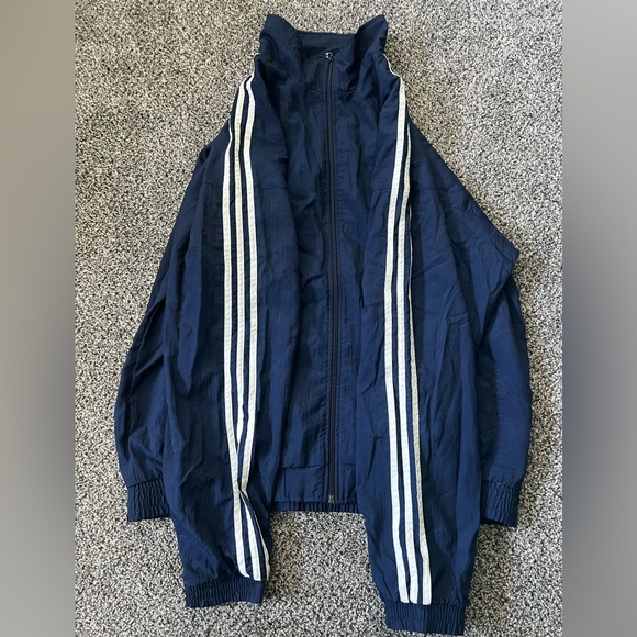 Rare Vintage D8 F182 Adidas Blue and White Striped Zip Up Windbreaker Jacket NWT - Picture 3 of 9